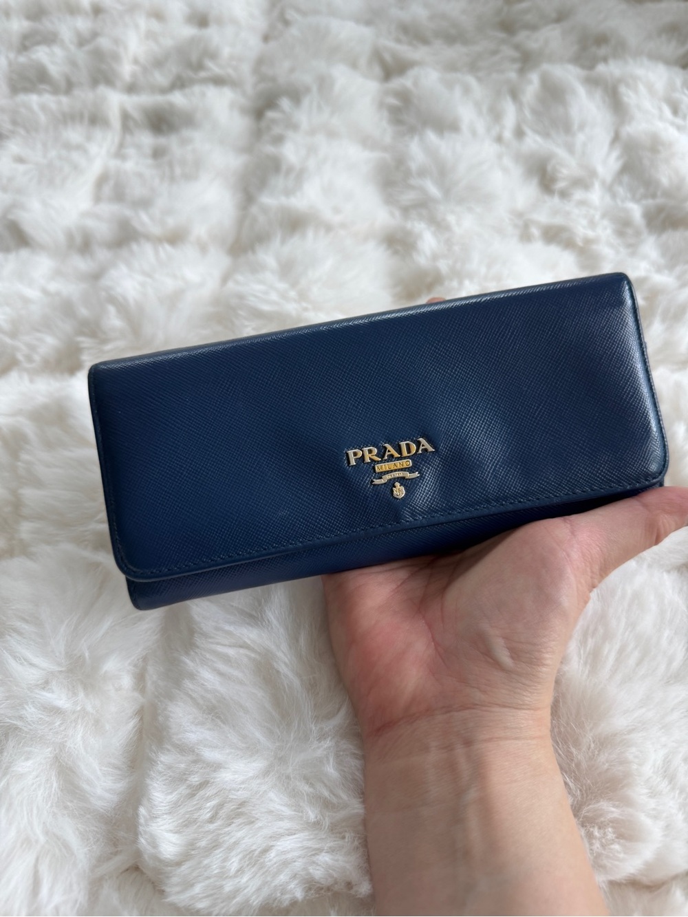 Authentic Prada Blue Saffiano Leather Wallet w/ Box & Ribbons - Picture 3 of 11